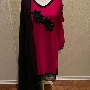 Beautiful Pink 2-piece Silk Embroidered Kurti with Duppata